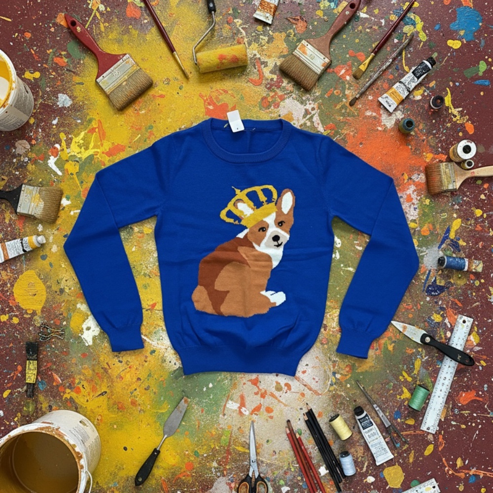 Knit-In Corgi Crown Graphic Sweater Royal Blue Regular